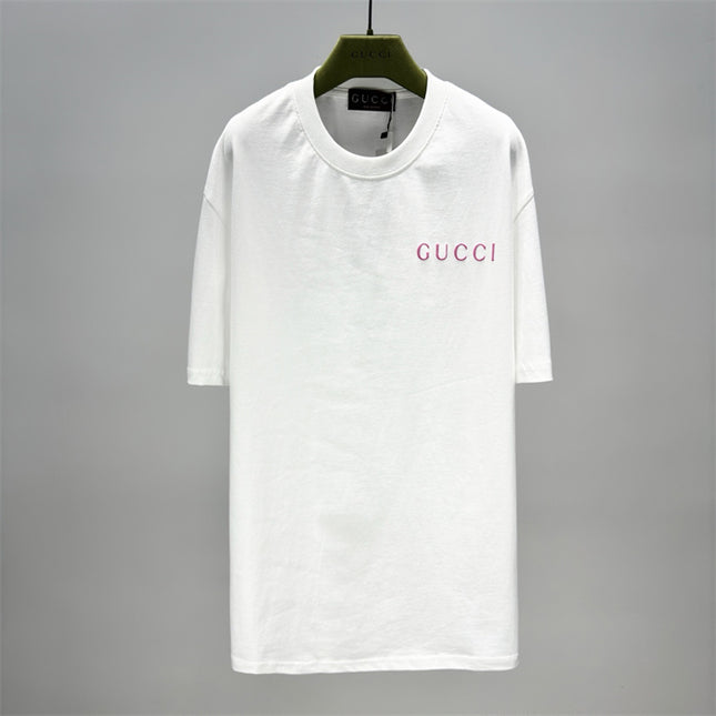 Gucci Logo‑Print Cotton‑Jersey T‑Shirt in White and Pink