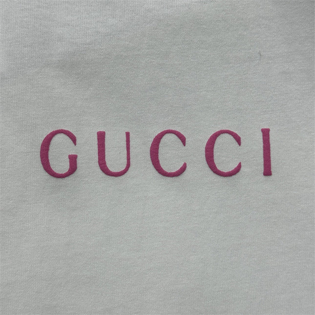 Gucci Logo‑Print Cotton‑Jersey T‑Shirt in White and Pink