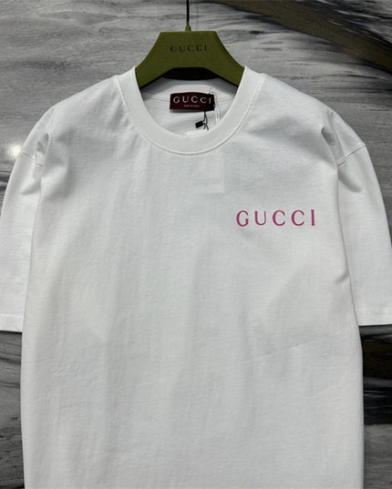 Gucci Logo‑Print Cotton‑Jersey T‑Shirt in White and Pink