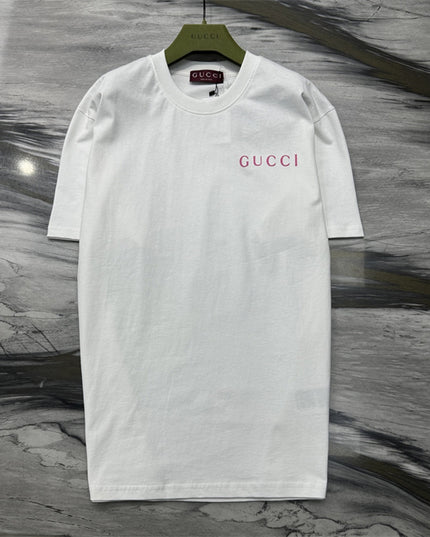 Gucci Logo‑Print Cotton‑Jersey T‑Shirt in White and Pink