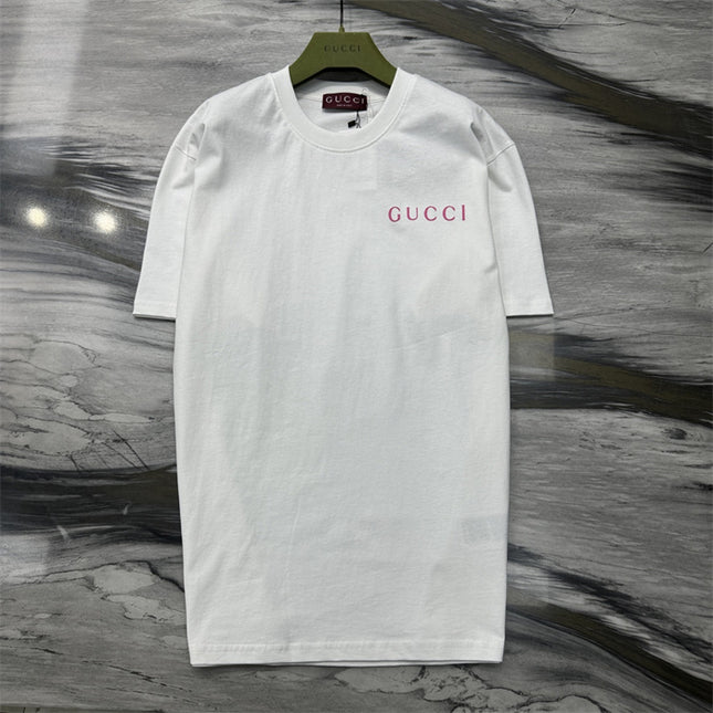 Gucci Logo‑Print Cotton‑Jersey T‑Shirt in White and Pink