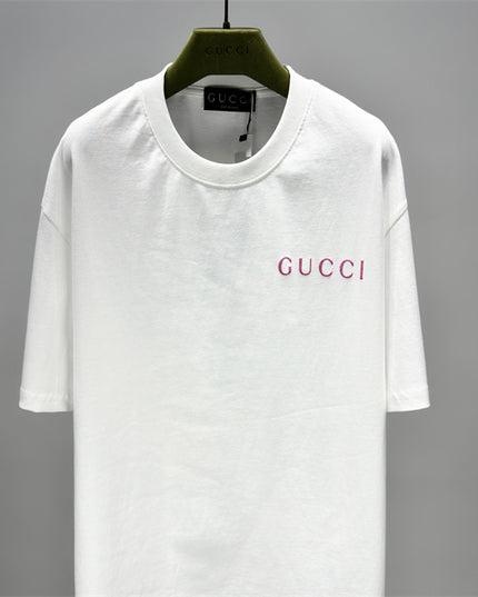 Gucci Logo‑Print Cotton‑Jersey T‑Shirt in White and Pink