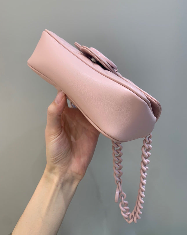 Gucci Marmont Belt Bag 699757 – Nude Rose Matelassé Leather with Chain Belt