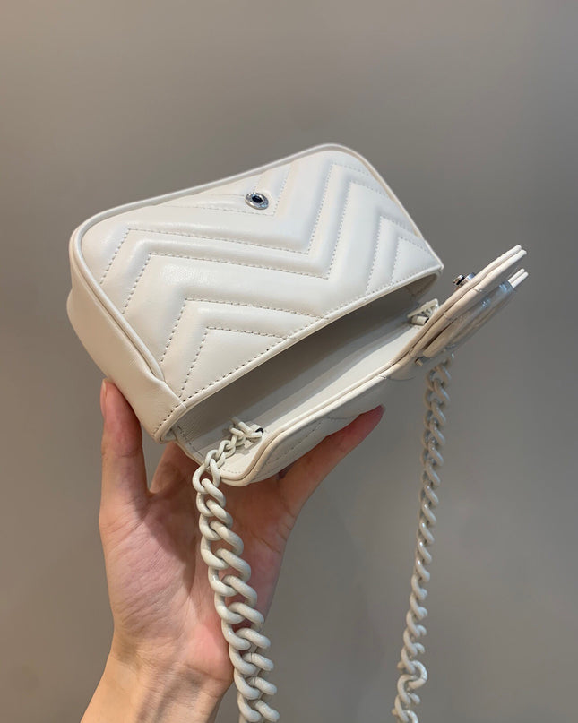 Gucci GG Marmont Belt Bag 699757 – White Matelassé Leather