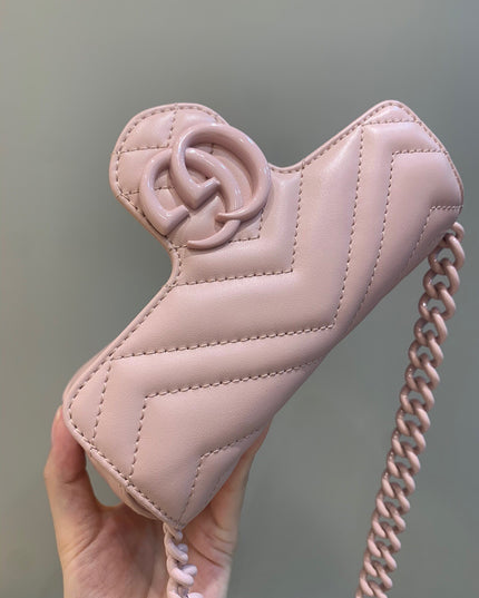 Gucci Marmont Belt Bag 699757 – Nude Rose Matelassé Leather with Chain Belt