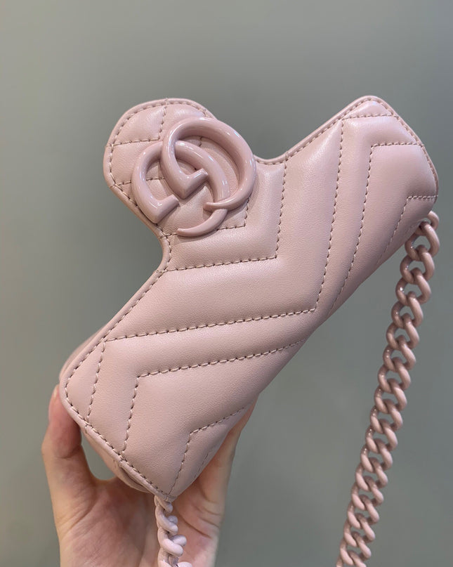 Gucci Marmont Belt Bag 699757 – Nude Rose Matelassé Leather with Chain Belt