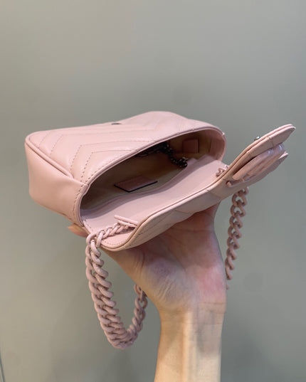 Gucci Marmont Belt Bag 699757 – Nude Rose Matelassé Leather with Chain Belt