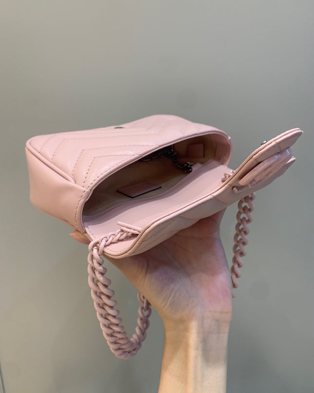 Gucci Marmont Belt Bag 699757 – Nude Rose Matelassé Leather with Chain Belt
