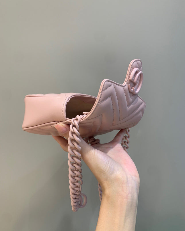 Gucci Marmont Belt Bag 699757 – Nude Rose Matelassé Leather with Chain Belt
