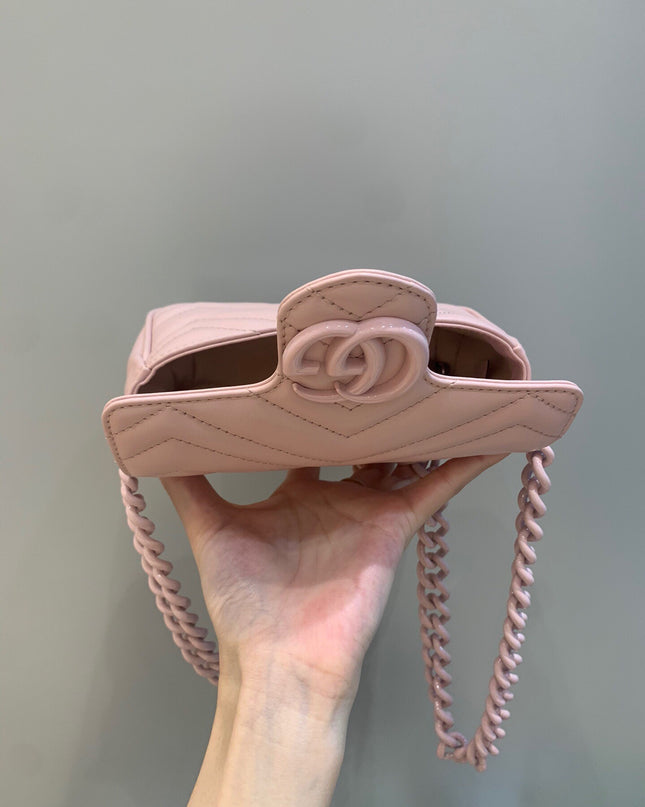 Gucci Marmont Belt Bag 699757 – Nude Rose Matelassé Leather with Chain Belt