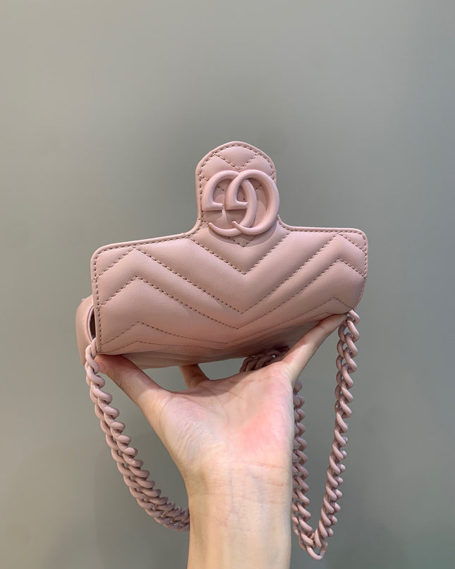 Gucci Marmont Belt Bag 699757 – Nude Rose Matelassé Leather with Chain Belt