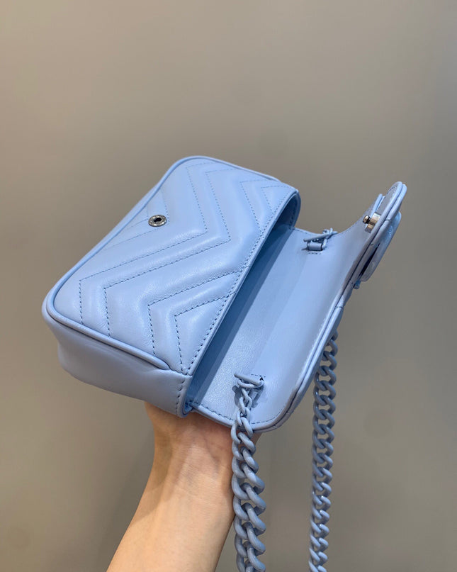 Gucci Marmont Belt Bag 699757 – Pastel Blue Matelassé Leather