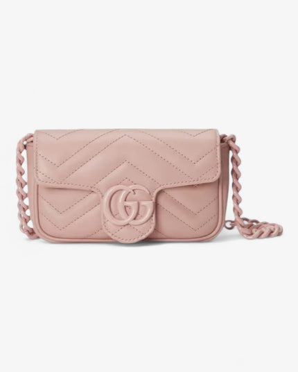 Gucci Marmont Belt Bag 699757 – Nude Rose Matelassé Leather with Chain Belt