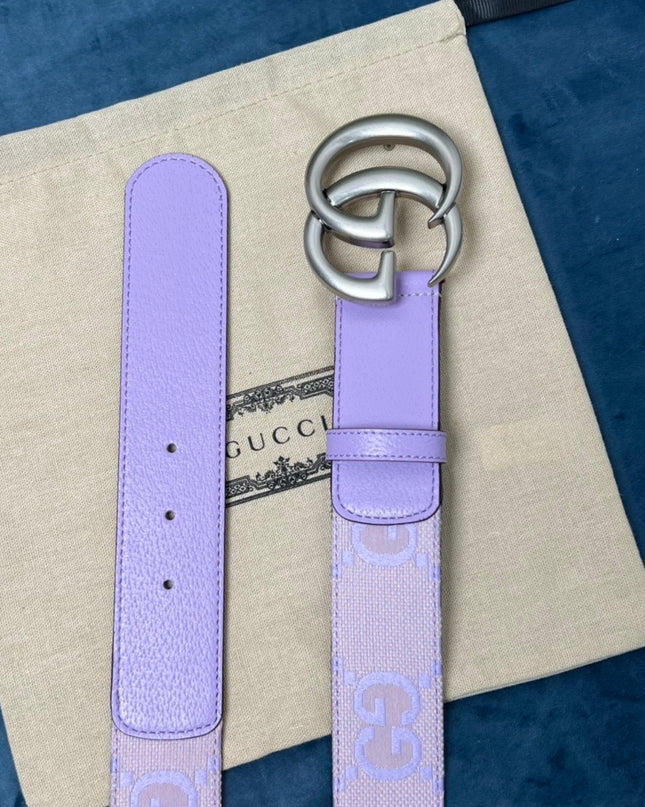 Gucci Marmont Belt – Lavender Leather & Canvas with Silver-Tone Buckle