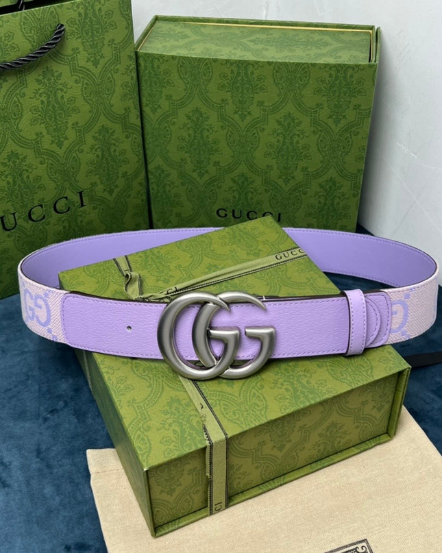 Gucci Marmont Belt – Lavender Leather & Canvas with Silver-Tone Buckle