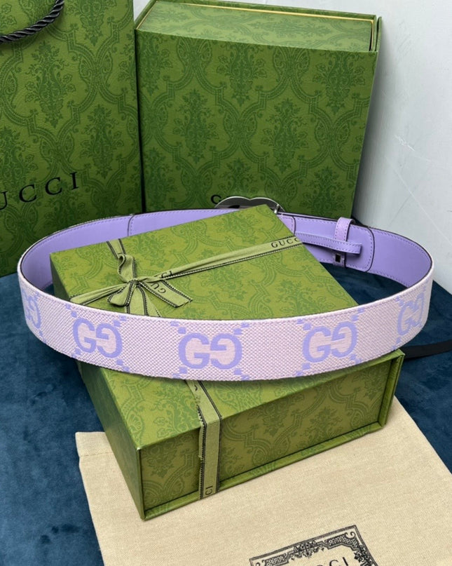 Gucci Marmont Belt – Lavender Leather & Canvas with Silver-Tone Buckle