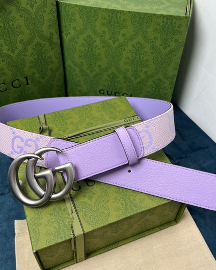 Gucci Marmont Belt – Lavender Leather & Canvas with Silver-Tone Buckle