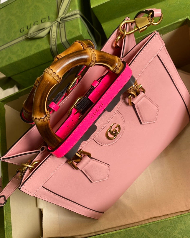 Gucci Marmont Leather Small Tote Bag with Bamboo Handles