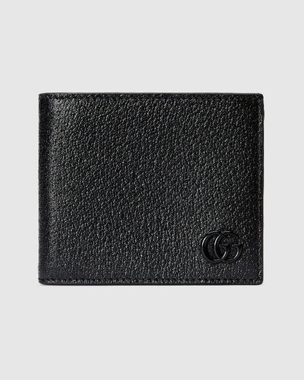Gucci Marmont Double Black Leather Bi-Fold Wallet with Tonal Resin