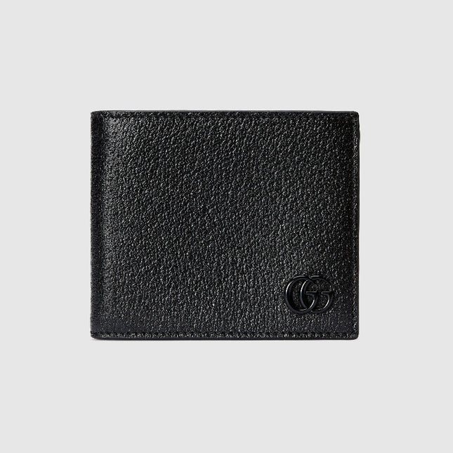 Gucci Marmont Double Black Leather Bi-Fold Wallet with Tonal Resin