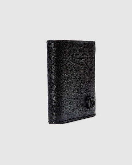 Gucci Marmont Double Black Leather Bi-Fold Wallet with Tonal Resin