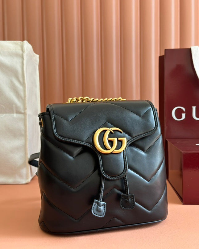 Gucci Marmont Mini Backpack 777253 – Black Matelassé Leather