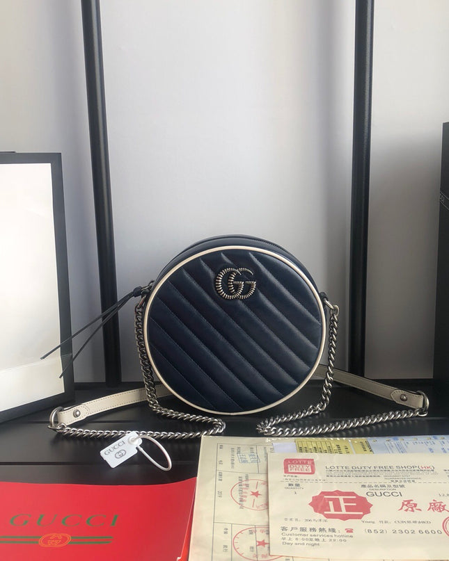 Gucci Marmont Mini Round Shoulder Bag 550154 Blue