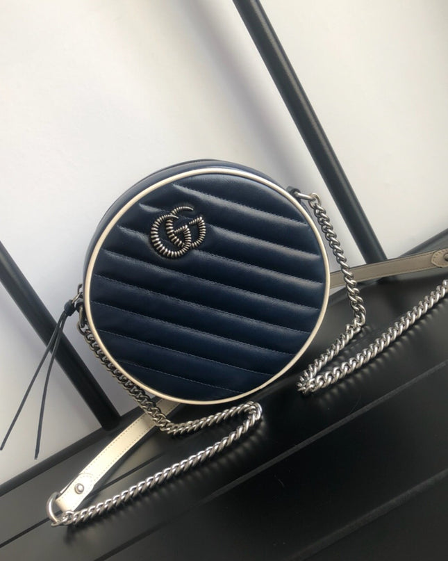 Gucci Marmont Mini Round Shoulder Bag 550154 Blue