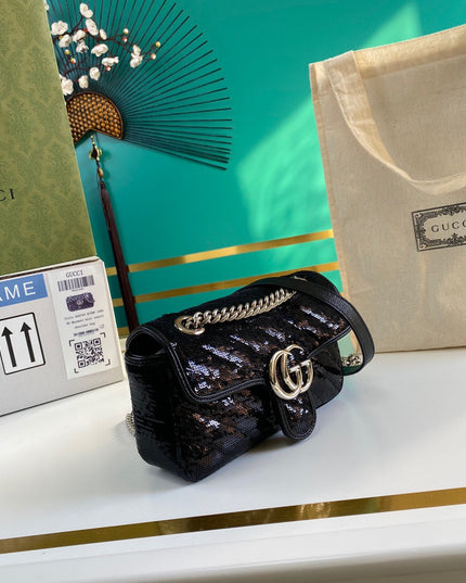 Gucci Marmont Mini Seqiin Shoulder Bag 446744 - Black