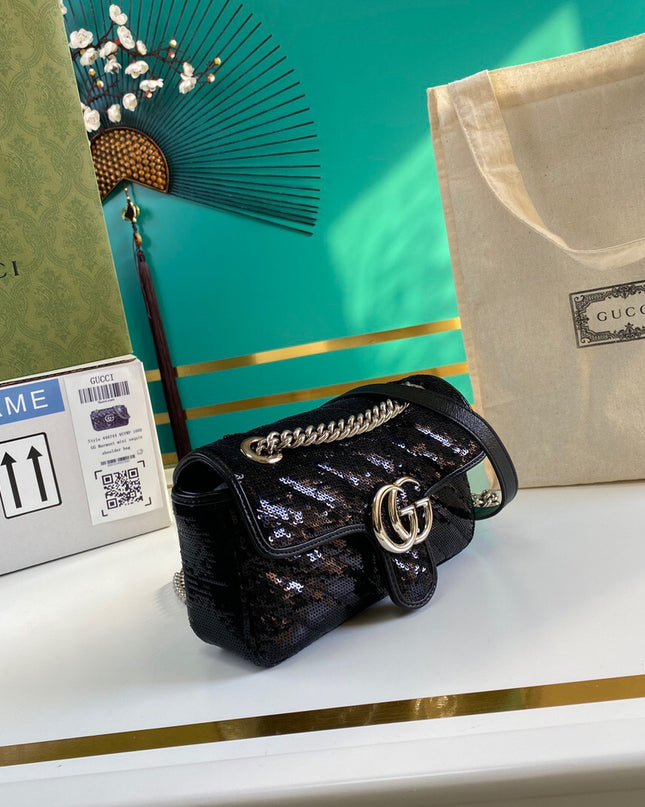 Gucci Marmont Mini Seqiin Shoulder Bag 446744 - Black
