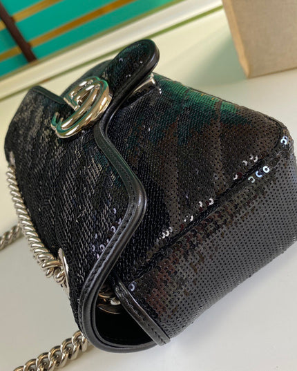 Gucci Marmont Mini Seqiin Shoulder Bag 446744 - Black