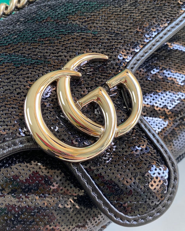 Gucci Marmont Mini Seqiin Shoulder Bag 446744 - Black