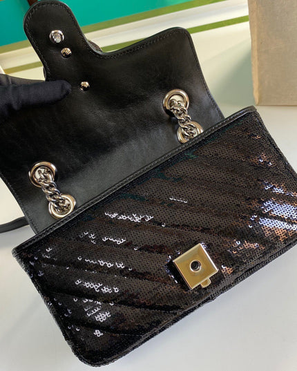Gucci Marmont Mini Seqiin Shoulder Bag 446744 - Black