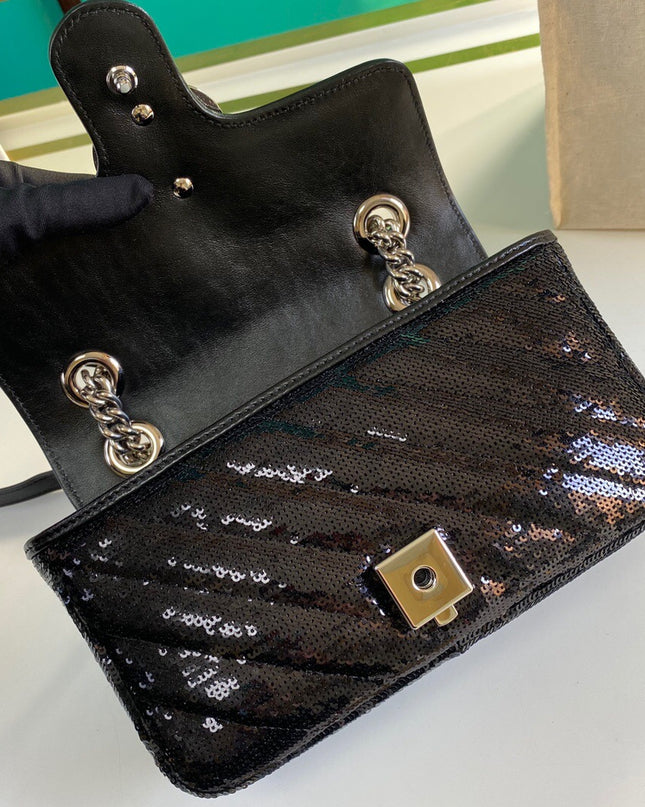 Gucci Marmont Mini Seqiin Shoulder Bag 446744 - Black