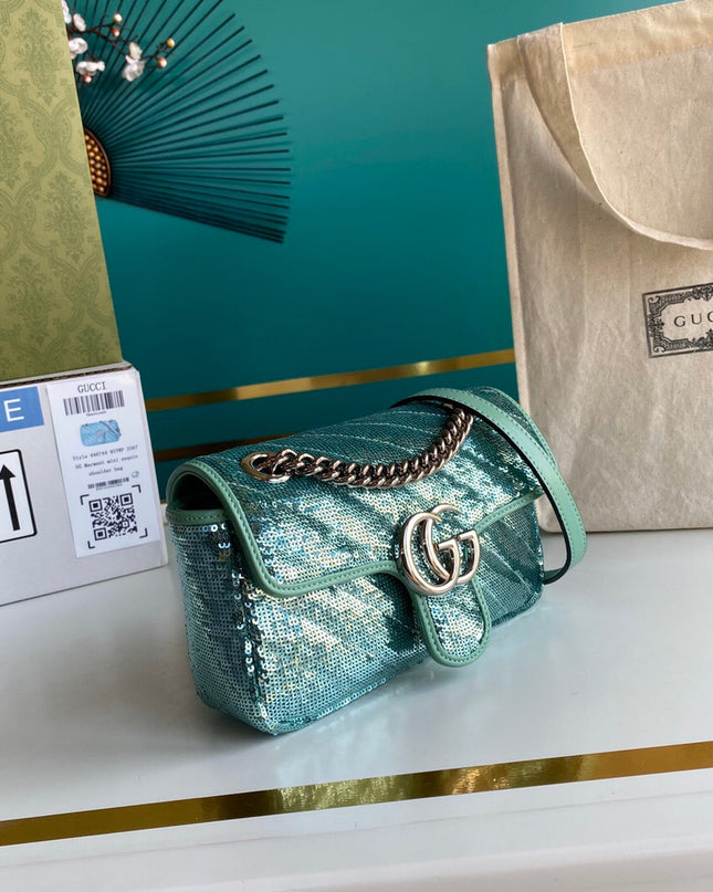 Gucci Marmont Mini Seqiin Shoulder Bag 446744 - Green