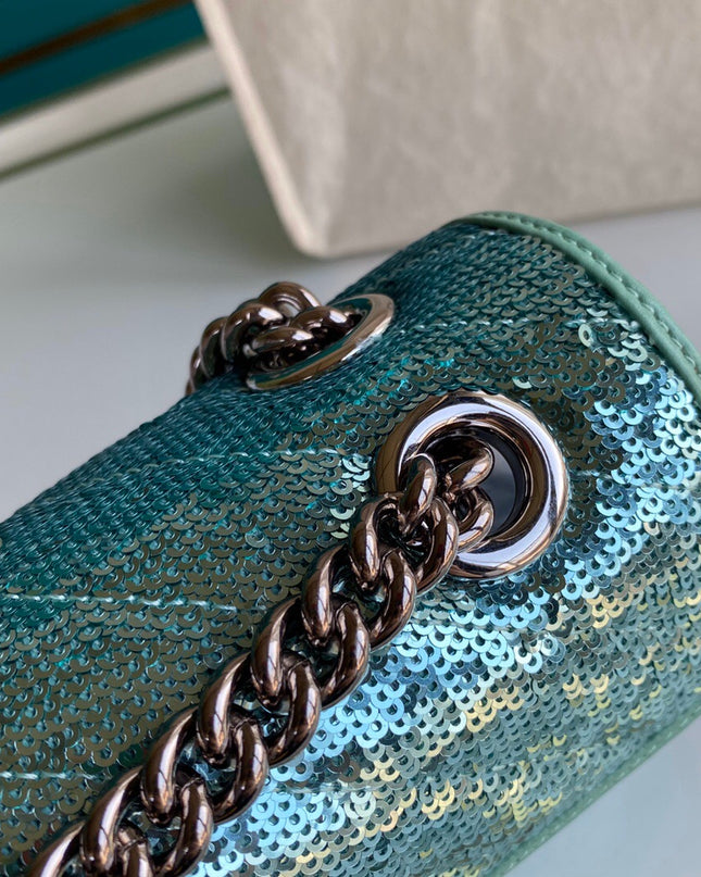 Gucci Marmont Mini Seqiin Shoulder Bag 446744 - Green