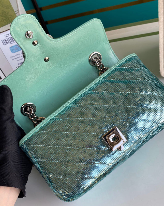 Gucci Marmont Mini Seqiin Shoulder Bag 446744 - Green