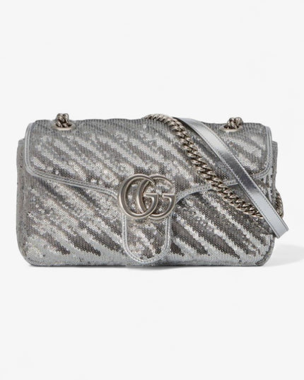 Gucci Marmont Mini Seqiin Shoulder Bag 446744 - Silver