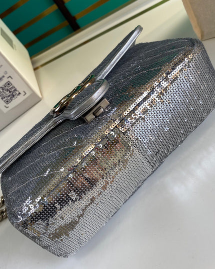 Gucci Marmont Mini Seqiin Shoulder Bag 446744 - Silver
