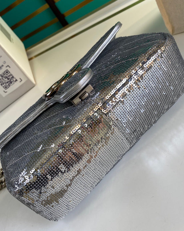 Gucci Marmont Mini Seqiin Shoulder Bag 446744 - Silver