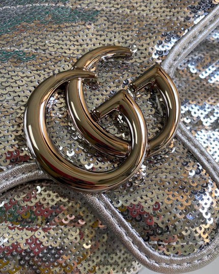 Gucci Marmont Mini Seqiin Shoulder Bag 446744 - Silver
