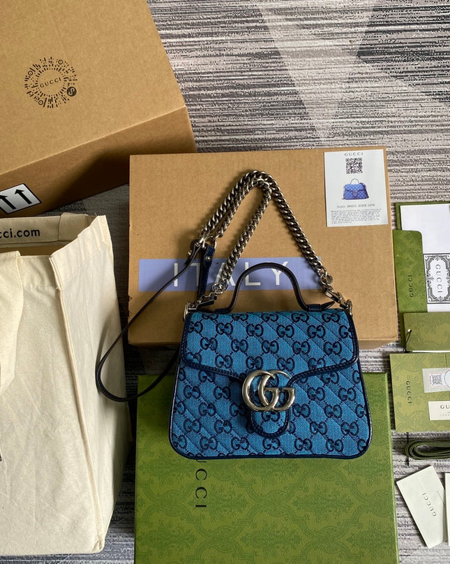 Gucci Marmont Multicolor Mini Top Handle Bag 583571 - Blue