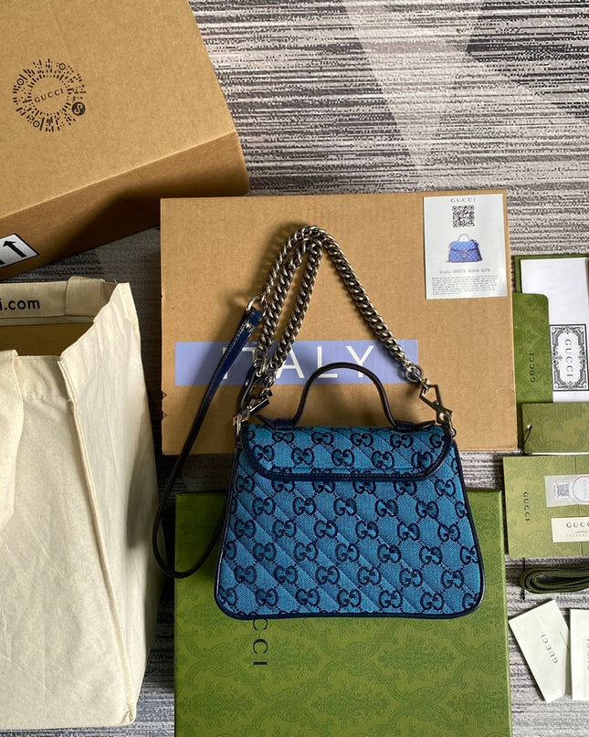Gucci Marmont Multicolor Mini Top Handle Bag 583571 - Blue