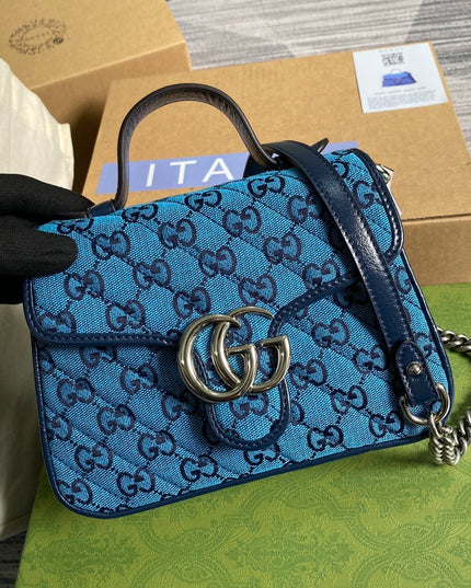 Gucci Marmont Multicolor Mini Top Handle Bag 583571 - Blue