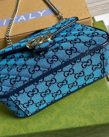 Gucci Marmont Multicolor Mini Top Handle Bag 583571 - Blue