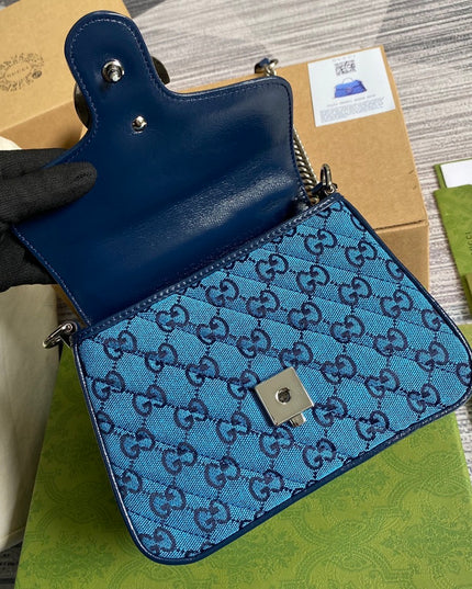 Gucci Marmont Multicolor Mini Top Handle Bag 583571 - Blue