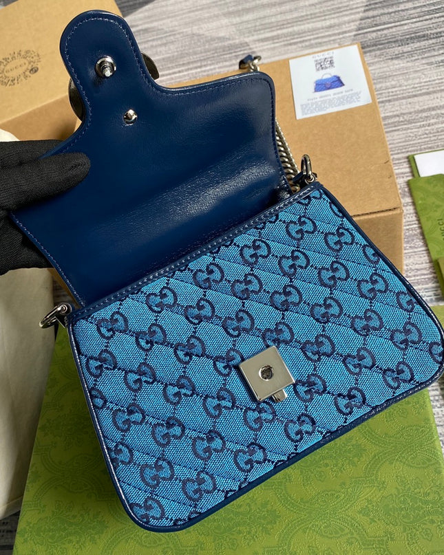 Gucci Marmont Multicolor Mini Top Handle Bag 583571 - Blue