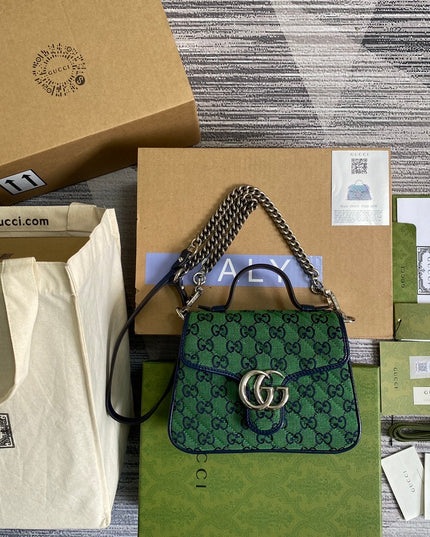 Gucci Marmont Multicolor Mini Top Handle Bag 583571 - Green