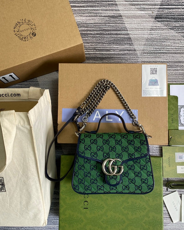Gucci Marmont Multicolor Mini Top Handle Bag 583571 - Green