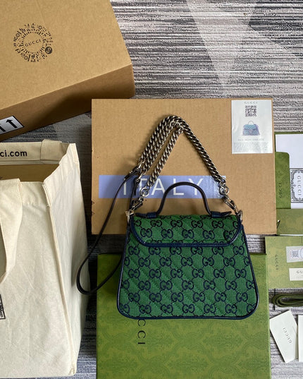 Gucci Marmont Multicolor Mini Top Handle Bag 583571 - Green